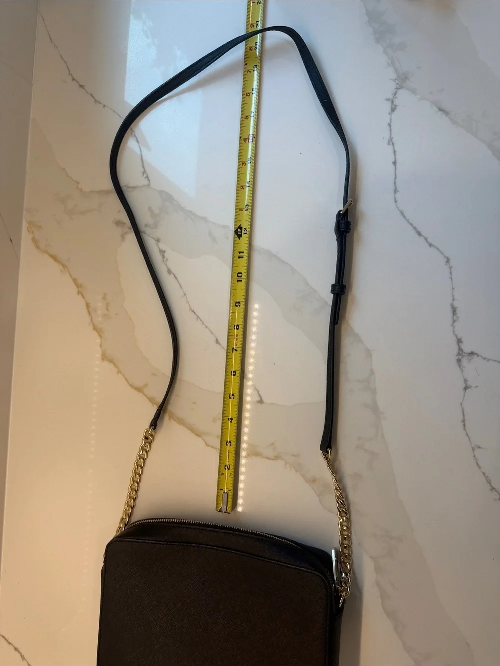 Michael Kors Black Leather Crossbody with Gold Chain Accents